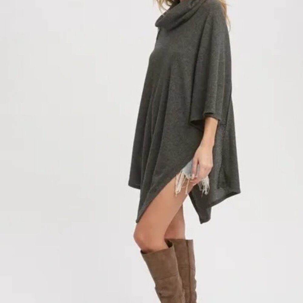 CLEAR OUT!!!! Asymmetrical Cowl Neck Poncho - Picture 6 of 10